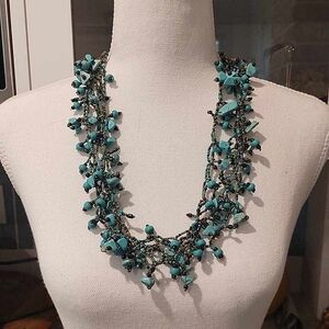 Multi Strand Handmade Turquoise and Bronze Beaded Necklace